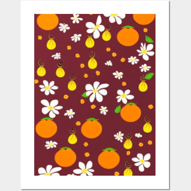 Oranges and Orange Blossom Pattern Wall Art by CBV